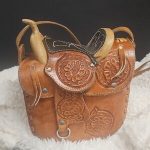 Handcrafted Brown Leather Saddle Bag